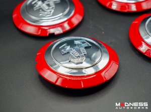 FIAT 500 Wheel Center Cap Set - set of 4 - Red/ Chrome - Scorpion Design 